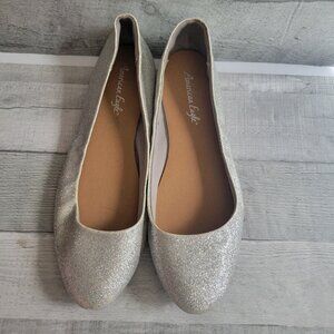 american eagle FLAT SILVER GLITTERED SHOES Size 10 Flats